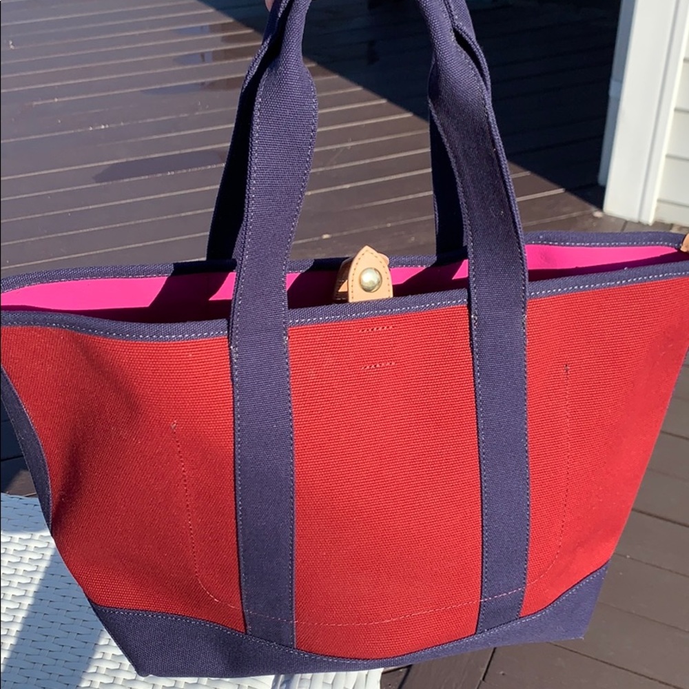 J. Crew Deep Red wine/navy Surfside Canvas tote